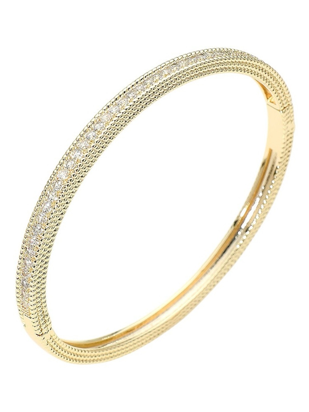 14K Gold Plated Crystal Pavé Textured Bangle Bracelet